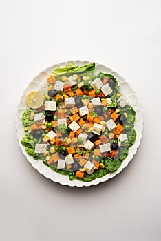 Paneer Vegetable saladÂ is a healthy Indian recipe made using cottage cheese and green veggies